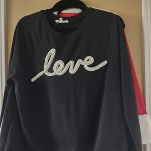 Black Love Sweatshirt with Pearl Embellishment